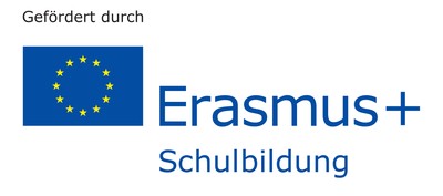 Das Logo des Erasmus+Programms: Eine EU-Fahne mit dem Schriftzug "Erasmus+Schulbildung"